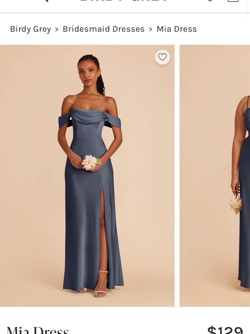 Birdy Grey Mia One-Shoulder Satin Gown in Slate Blue